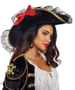 M Distribution Pty Ltd Ladies Pirate Hat W/ Lace Trim Hats & Headwear