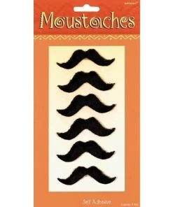Amscan Facial Hair Mini Black Fiesta Moustaches - Pack Of 6