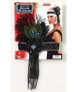 Forum Novelties Black 1920s Flapper Headband With Peacock Feather