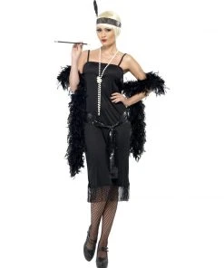 Smiffys 1920's Simple Black Slip Flapper Costume Ladiesc
