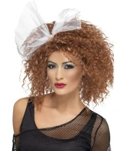 Smiffys 80's Wild Child Auburn Crimped Wig With White Tulle Bow