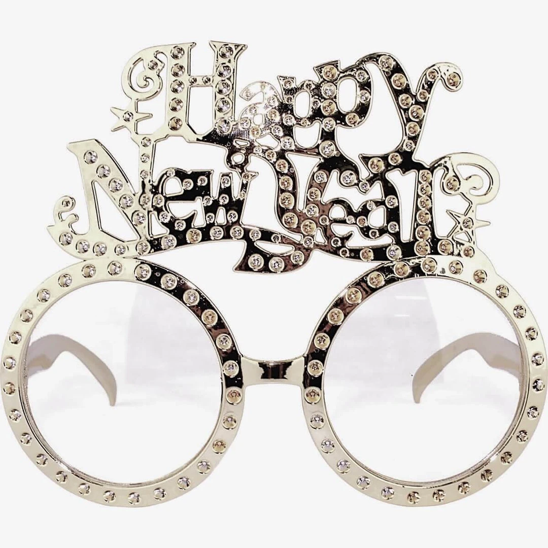 JD Party Happy New Years Cursive Party Glasses - Gold And Silver 2 JD Party Happy New Years Cursive Party Glasses - Gold And Silver