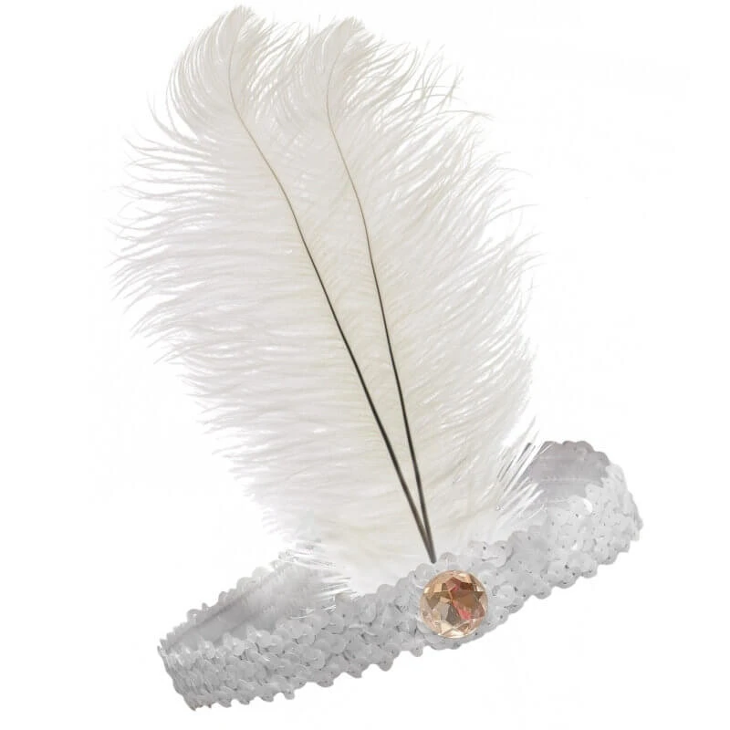 Swedia's 20s Flapper Headband Sequined - White 1 Swedia's 20s Flapper Headband Sequined - White