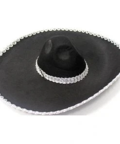 JD Party Sombrero - Black With Silver Rim