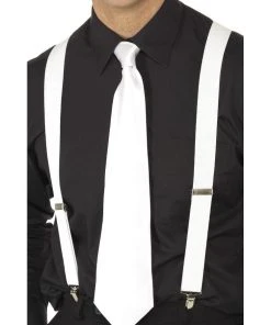 Smiffys Suspenders & Ties White Elasticated Braces