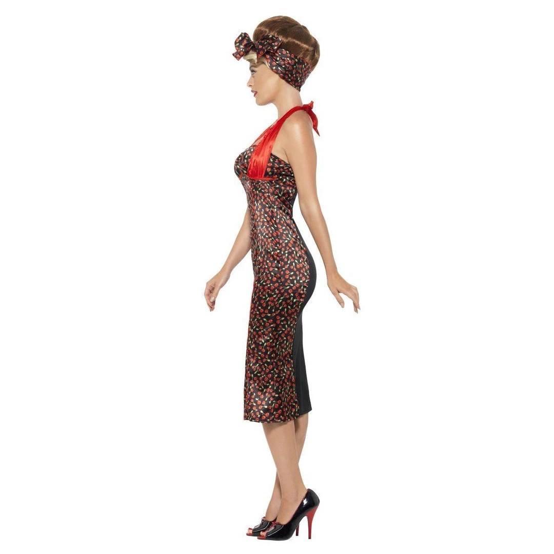 Smiffys Cherry Print Rockabilly Costume Ladiesc 2 Smiffys Cherry Print Rockabilly Costume Ladiesc