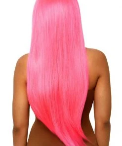 Tomfoolery 33" Long Straight Center Part Wig - Neon Pink