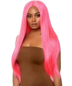 Tomfoolery 33" Long Straight Center Part Wig - Neon Pink