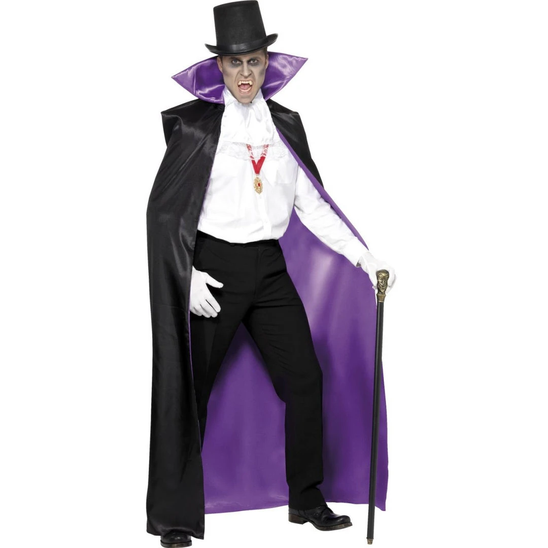 Smiffys Black And Purple Reversible Count Cape 1 Smiffys Black And Purple Reversible Count Cape