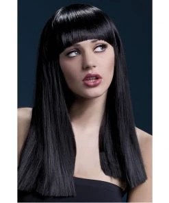 Smiffys Wigsc Black Long Blunt Cut With Fringe Fever Wig - Alexia