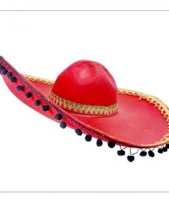 Trademart Red Sombrero - Black Pom Poms Hats & Headwear