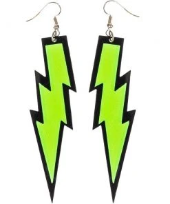 Allen Trading 1980's Glittery Neon 80's Lightning Bolt Earrings - Asst Colours
