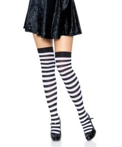 Tomfoolery Black & White Stripe Thigh Highs Hosiery