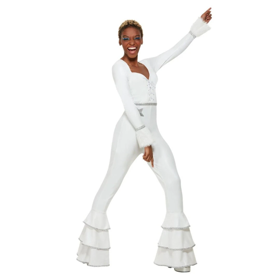 Smiffys 70s Deluxe Glam Jumpsuit Costume - White Ladiesc 1 Smiffys 70s Deluxe Glam Jumpsuit Costume - White Ladiesc