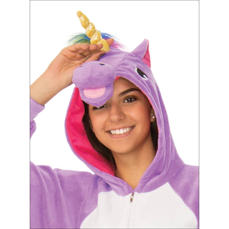 Rubie's Deerfield Purple Unicorn Hooded Onesie Costume - Adult 2 Rubie's Deerfield Purple Unicorn Hooded Onesie Costume - Adult