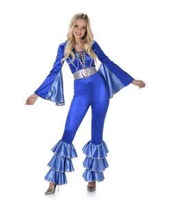 Disguise Costumes Ladiesc 70s Blue Disco Jumpsuit With Silver Trim - Karnival