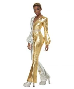 Smiffys 70's Super Chic Gold & Silver Jumpsuit Ladiesc