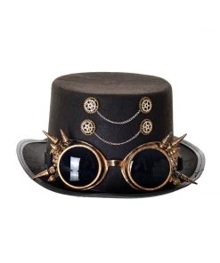Trademart Hats & Headwear Clockwork Steampunk Black Top Hat With Spiky Goggles
