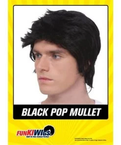 Allen Trading Black Pop Mullet Wig