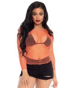 Tomfoolery Orange Net Long Sleeve Shirt Ladiesc