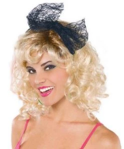 Amscan 80s Black Lace Headband W/Bow Hats & Headwear