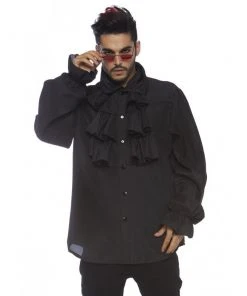 Tomfoolery Front Ruffle Black Shirt Mensc