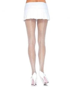 Tomfoolery White Fishnet Backseam Stockings Hosiery