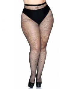 Tomfoolery Black Fishnet Pantyhose With Back Seam Plus Size - Leg Avenue Hosiery