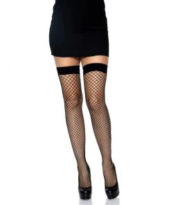 Tomfoolery Black Lycra Industrial Fishnet Thigh High Stockings - Leg Avenue Hosiery
