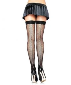 Tomfoolery Black Fishnet Thigh High Stocking With Back Seam Plus Size - Leg Avenue 1920's