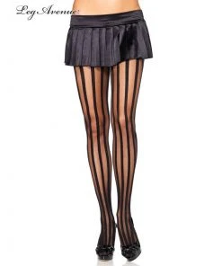 Tomfoolery Circus & Clowns Black Sheer Stocking With Opaque Vertical Stripes