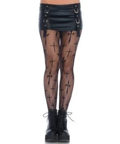 Tomfoolery Worship Me Cross Net Tights Hosiery