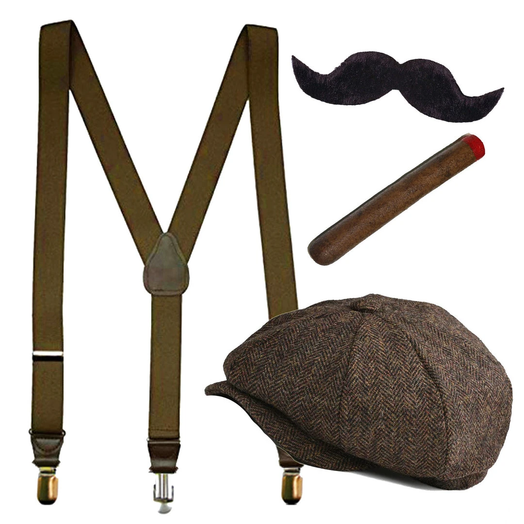 Swedia's London Streets Kit - Suspenders, Paperboy Hat, Cigar & Moustache 1 Swedia's London Streets Kit - Suspenders, Paperboy Hat, Cigar & Moustache