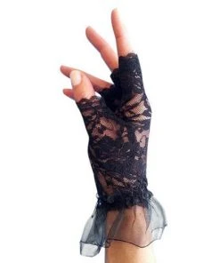 Carnival Products 1980's Gloves-Short Lace Fingerless Black