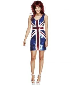 Smiffys Ladiesc Rule Britannia - Union Jack Sequin Flag Dress