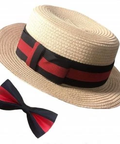 Swedia's Boater Hat And Bow Tie Set
