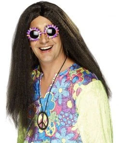 Smiffys Mens Dark Brown Hippy Wig 1960's