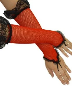 Tomfoolery Ladies Fingerless Red Fishnet Gloves 1980's