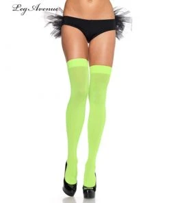Tomfoolery Neon Green Opaque Thigh Highs - Leg Avenue