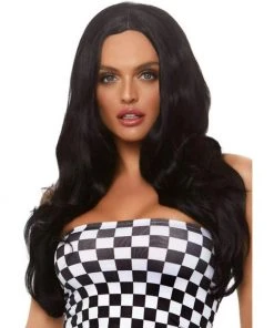 Tomfoolery 27" Long Wavy Centre Part Black Costume Wig - Leg Avenue Wigsc