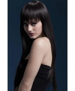Smiffys Wigsc Long Brown Straight Fever Wig With Fringe - Jessica