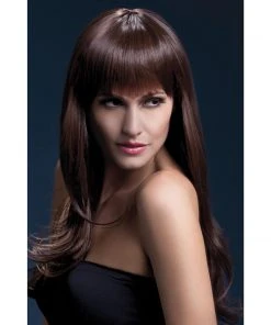 Smiffys Wigsc Long Straight Wig With Fringe In Brown - Sienna