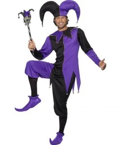 Smiffys Medieval Jester Adult Black & Purple Costume