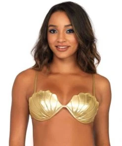 Tomfoolery Mermaid Sea Shell Costume Bra Top - Gold