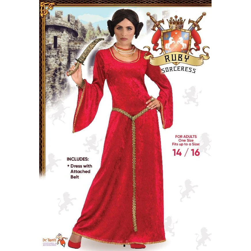 Tomfoolery Ladiesc Red Medieval Sorceress Costume - Dr Toms 1 Tomfoolery Ladiesc Red Medieval Sorceress Costume - Dr Toms