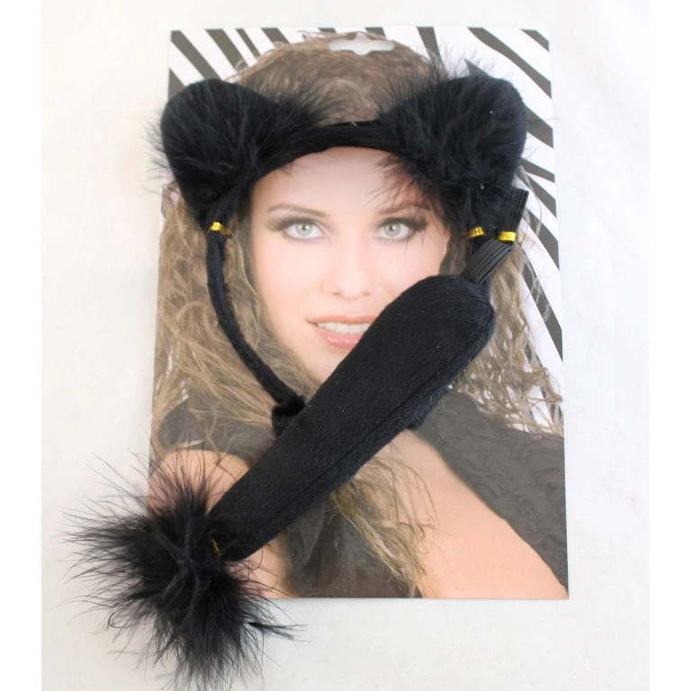 Trademart Black Cat Ears Headband With Tail 1 Trademart Black Cat Ears Headband With Tail