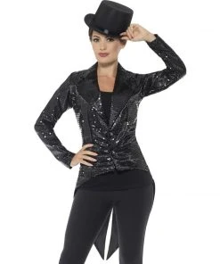 Smiffys Black Sequin Tailcoat Jacket