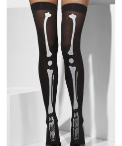 Smiffys Skeleton Print Thigh High Stockings