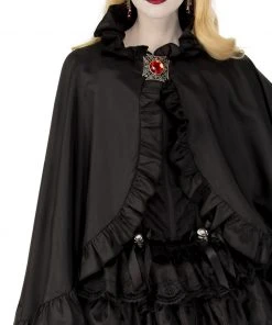 Rubie's Deerfield Black Satin Cape With Frill Trim - Adult Ladiesc