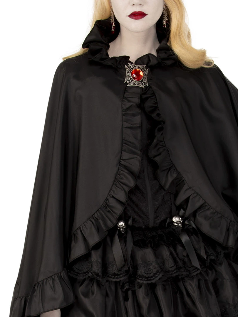 Rubie's Deerfield Black Satin Cape With Frill Trim - Adult Ladiesc 2 Rubie's Deerfield Black Satin Cape With Frill Trim - Adult Ladiesc